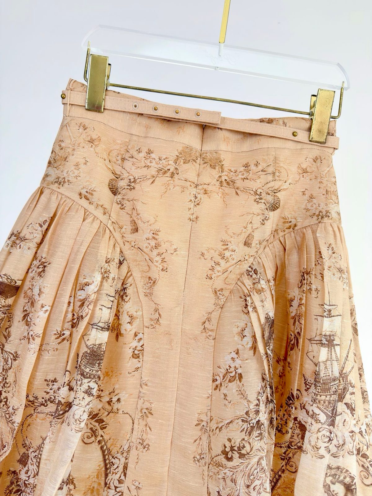 Vintage Toile Print Pleated Skirt