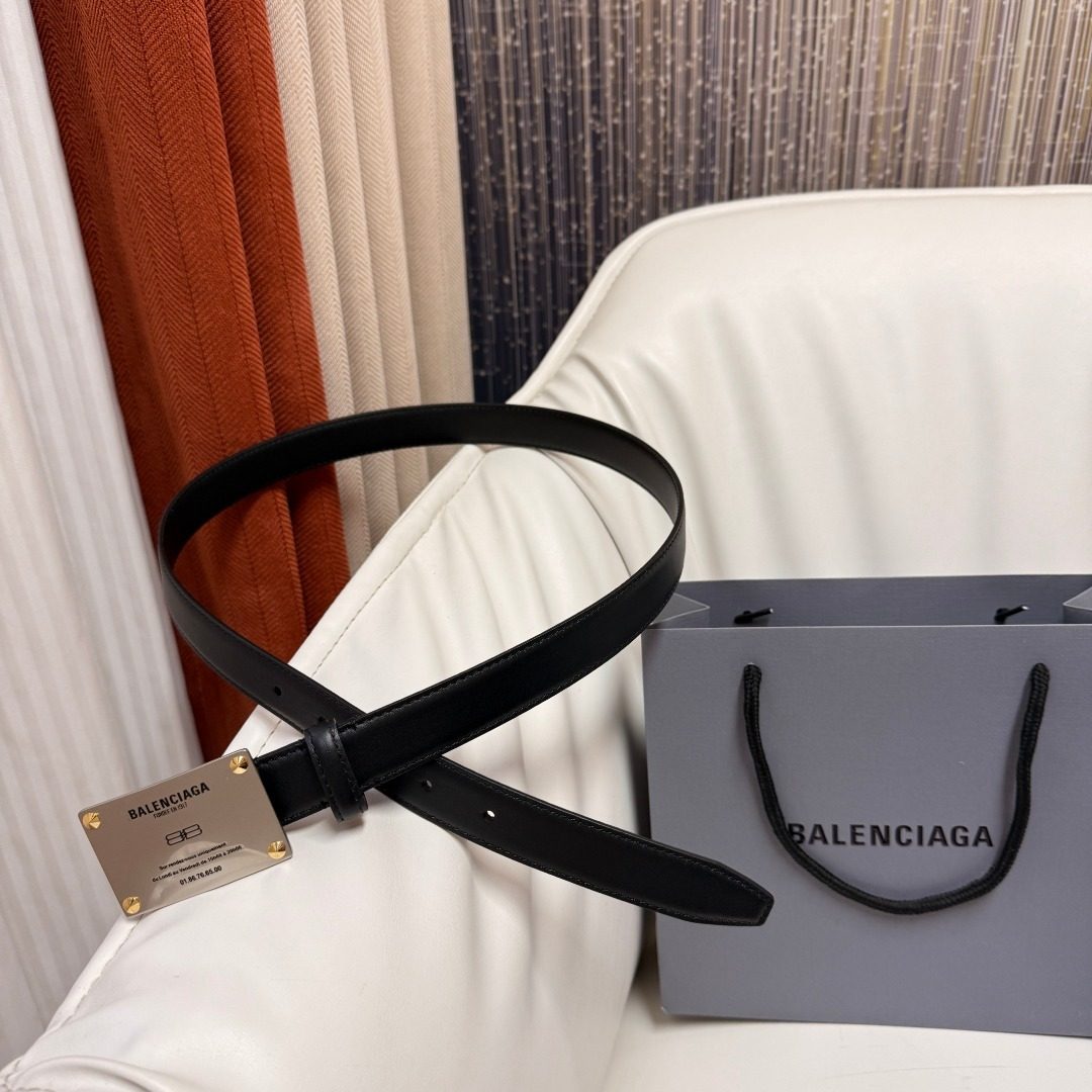 Balenciaga Black Leather Belt with Logo Buckle