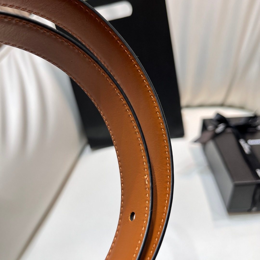 Saint Laurent Paris Leather Belt Cognac