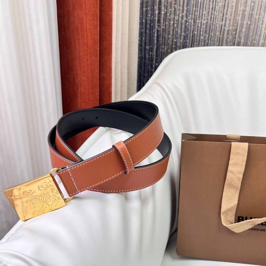 Burberry Leather Belt with Gold Buckle