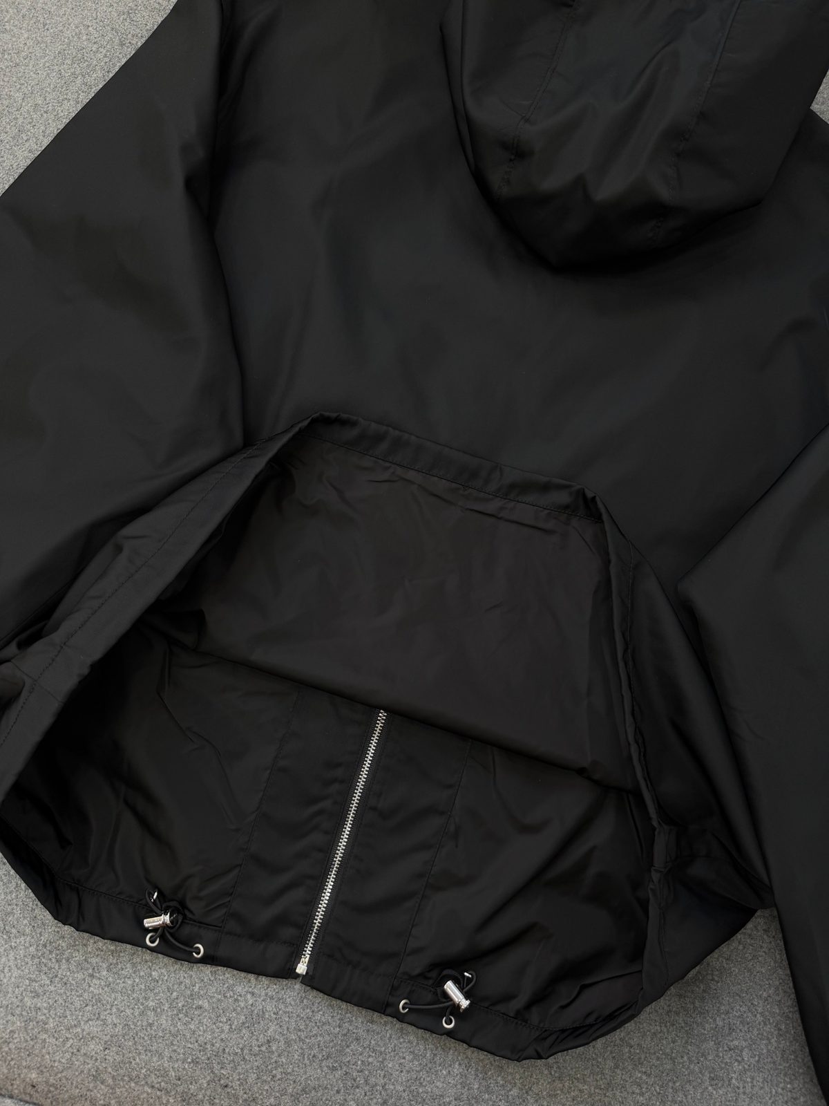 Men's Black Nylon Hooded Windbreaker Jacket