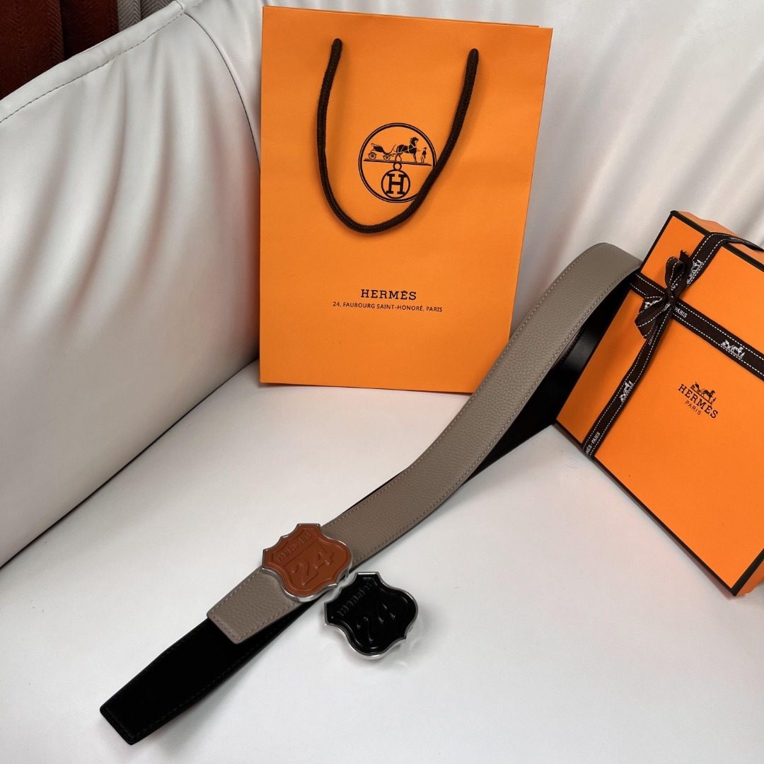 Hermès Leather Belt with Route du 24 Buckle