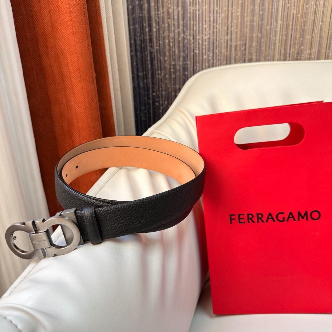Ferragamo Black Leather Gancini Belt