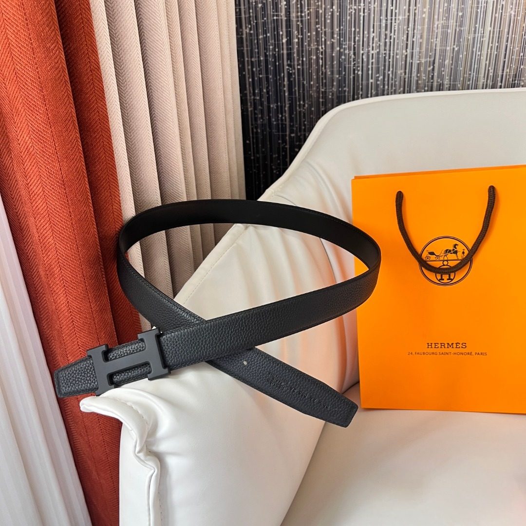 Hermès Black Leather H Buckle Belt