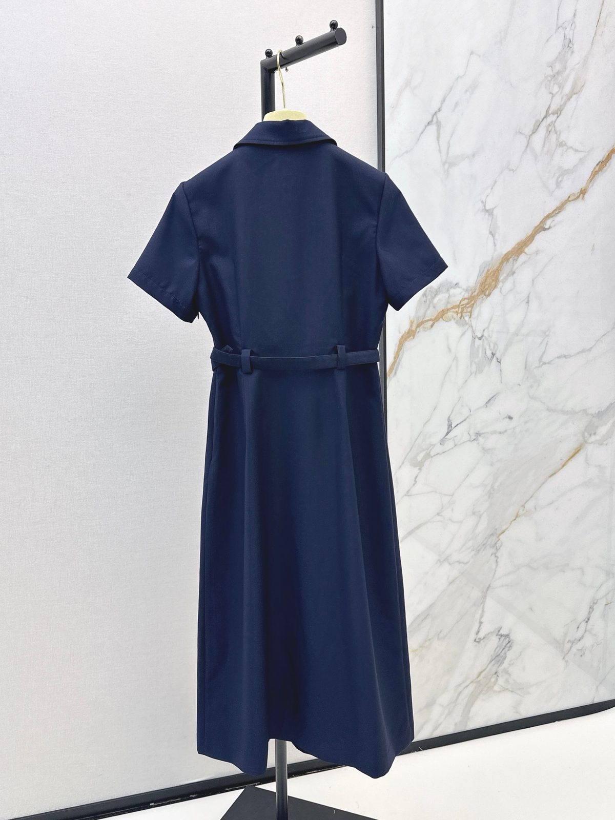 Navy Blue Short-Sleeve Shirt Dress