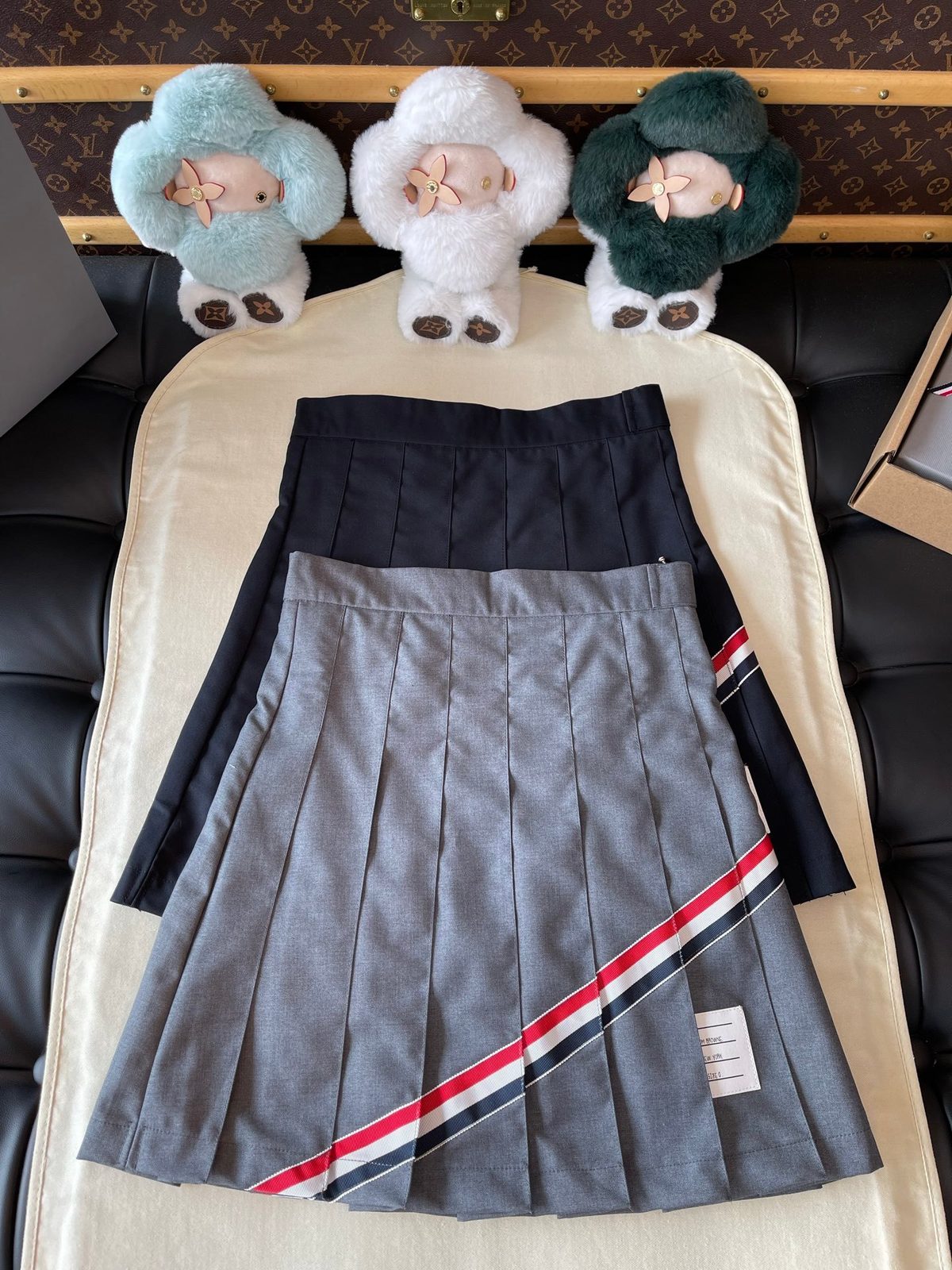 Thom Browne Pleated Wool Skirt With Tricolor Stripe