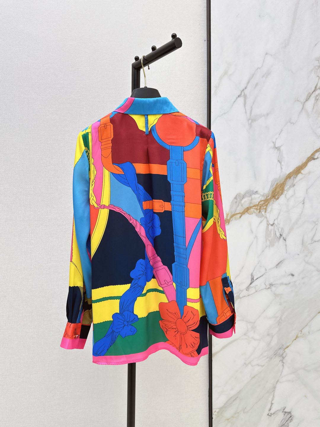 Colorblock Abstract Print Silk Shirt