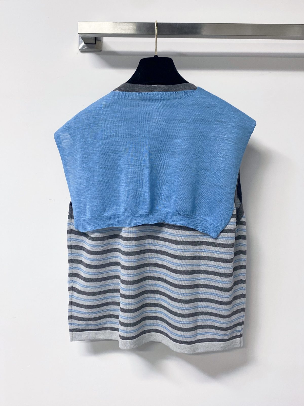 Miu Miu Striped Knit Vest with Blue Collar
