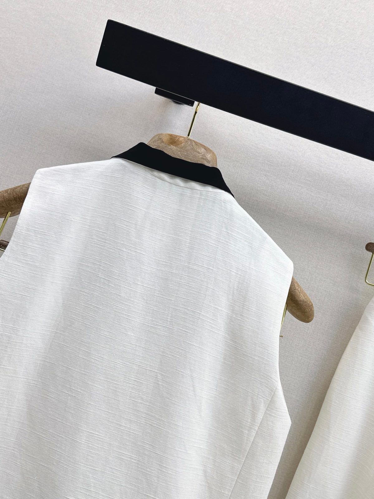 White Linen Sleeveless Vest with Black Collar