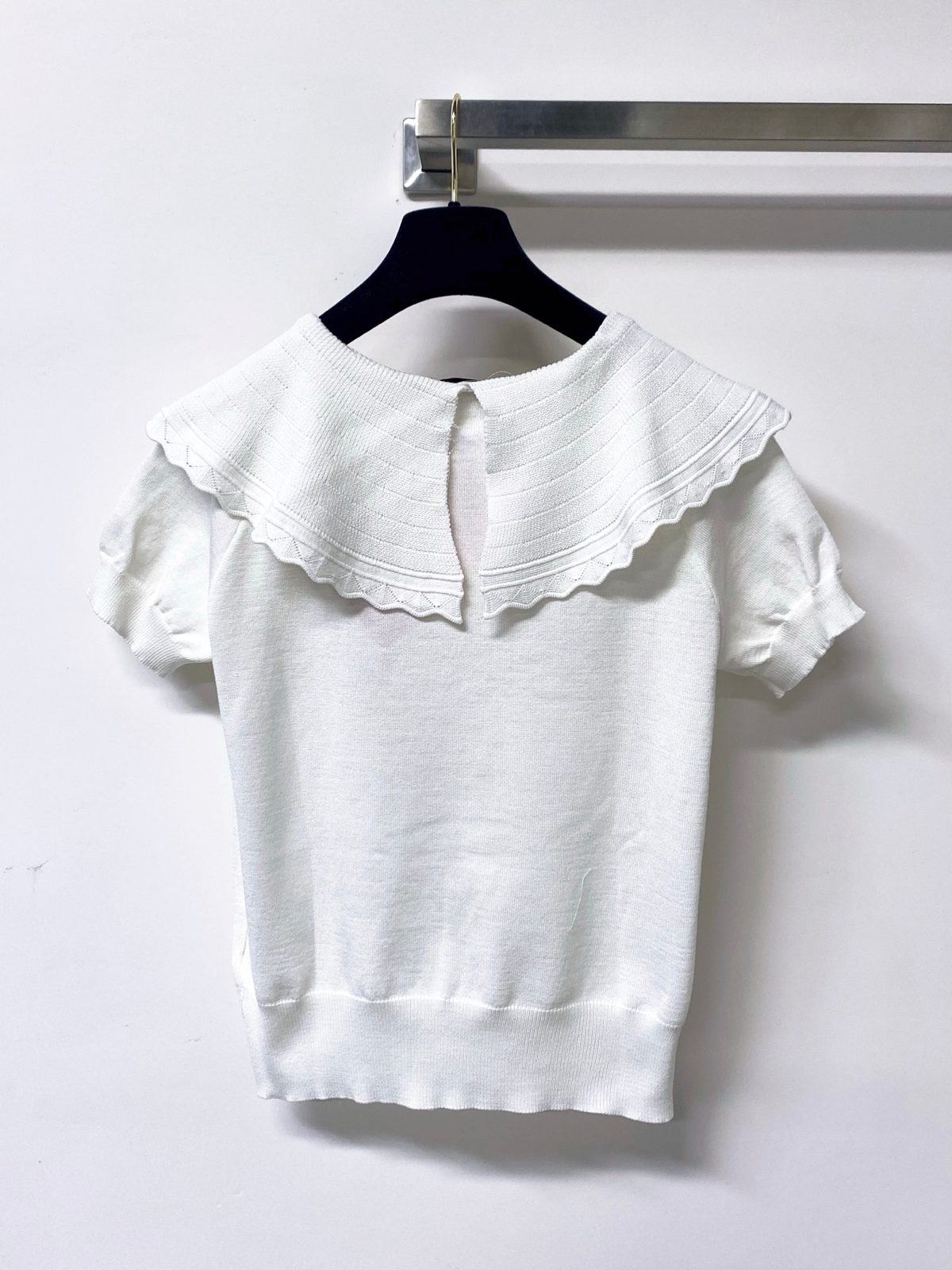 Miu Miu Ruffled Collar Short Sleeve Knit Top