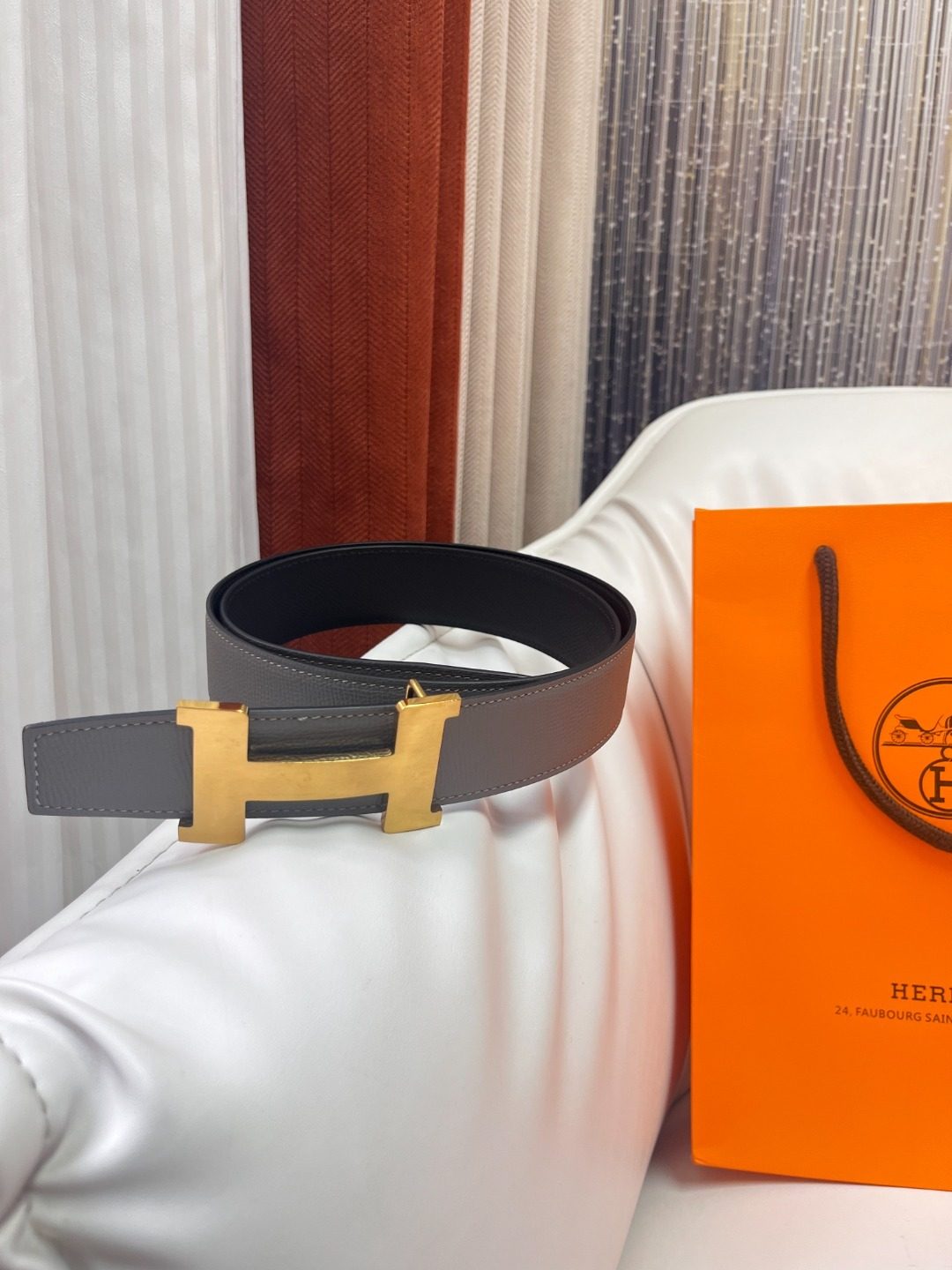 Hermès Reversible H Belt with Gold Buckle