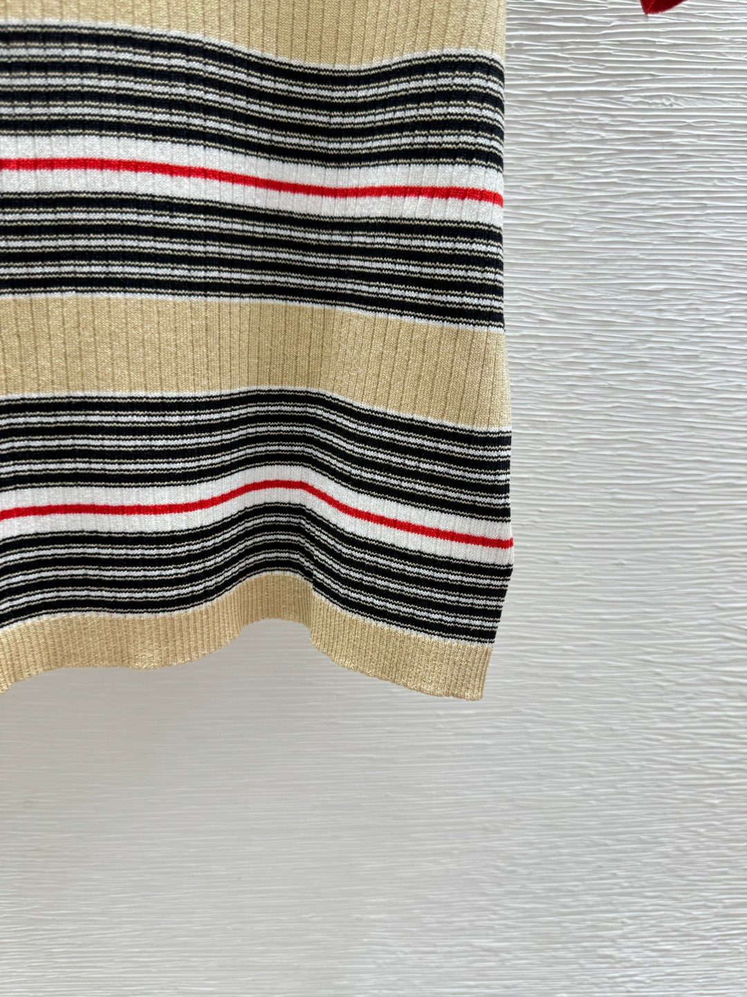 Miu Miu Striped Ribbed Knit Short Sleeve Top