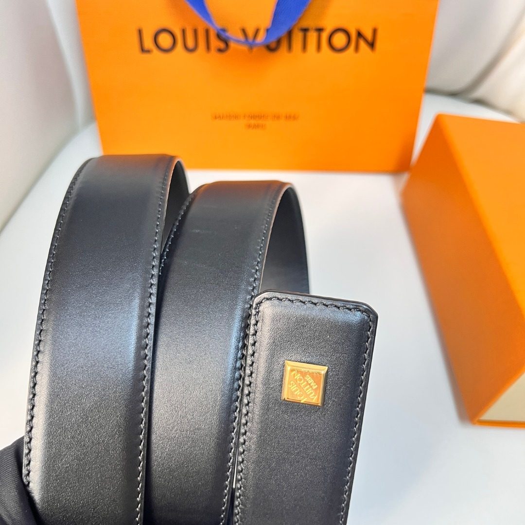 Louis Vuitton Leather Belt with Gold Buckle