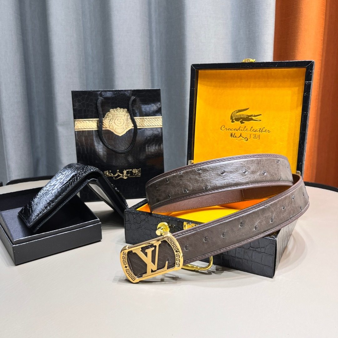 Louis Vuitton Crocodile Leather Belt with Wallet Set