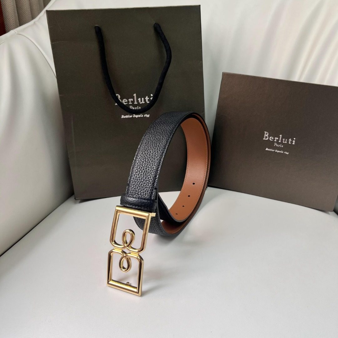 Berluti Leather Belt with Gold Buckle