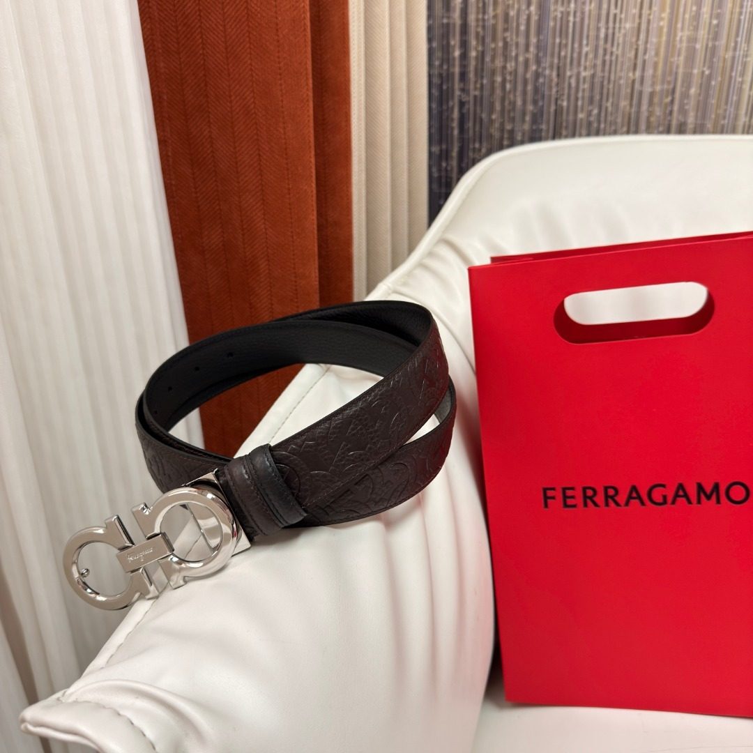 Ferragamo Gancini Embossed Leather Belt