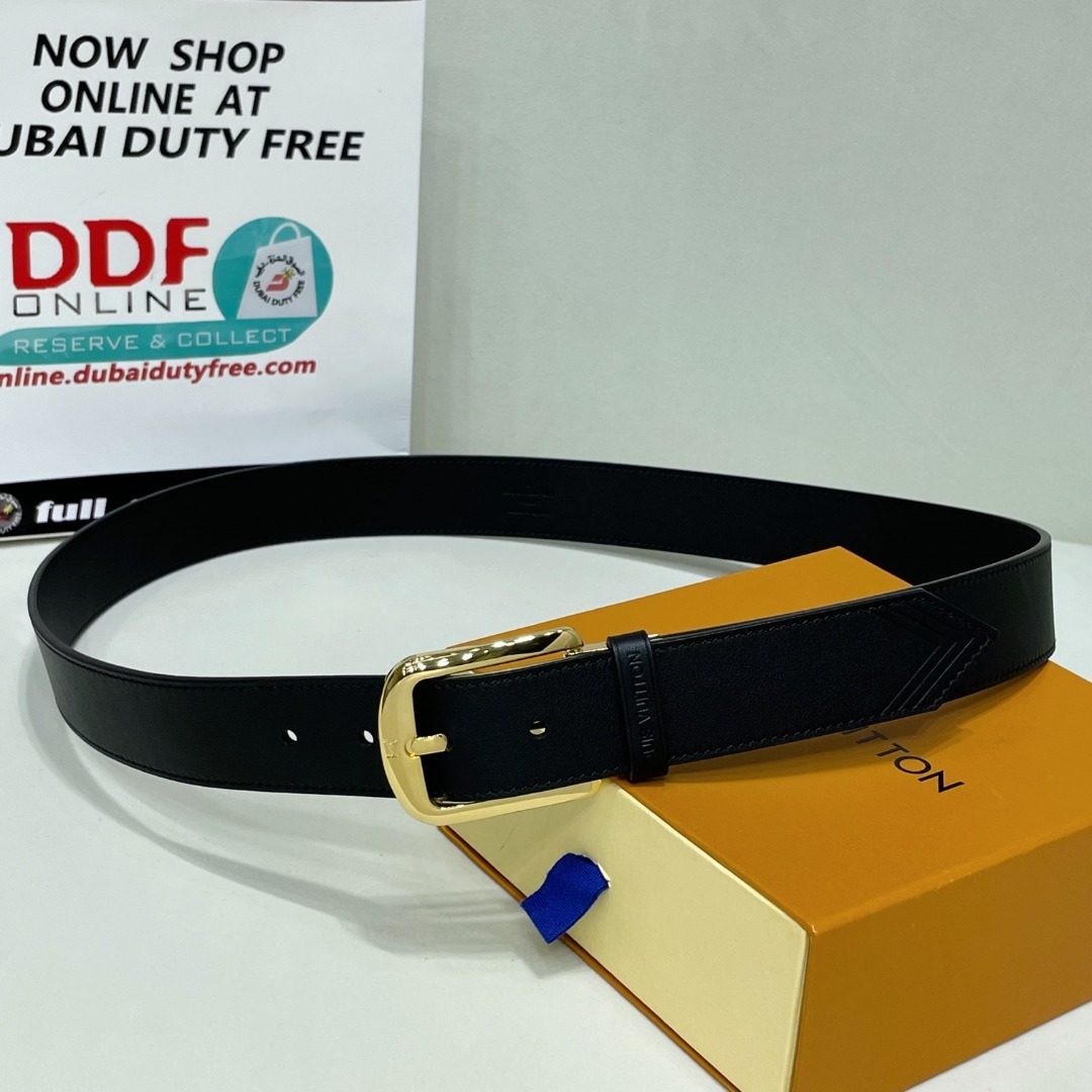 Louis Vuitton Black Leather Belt Gold Buckle
