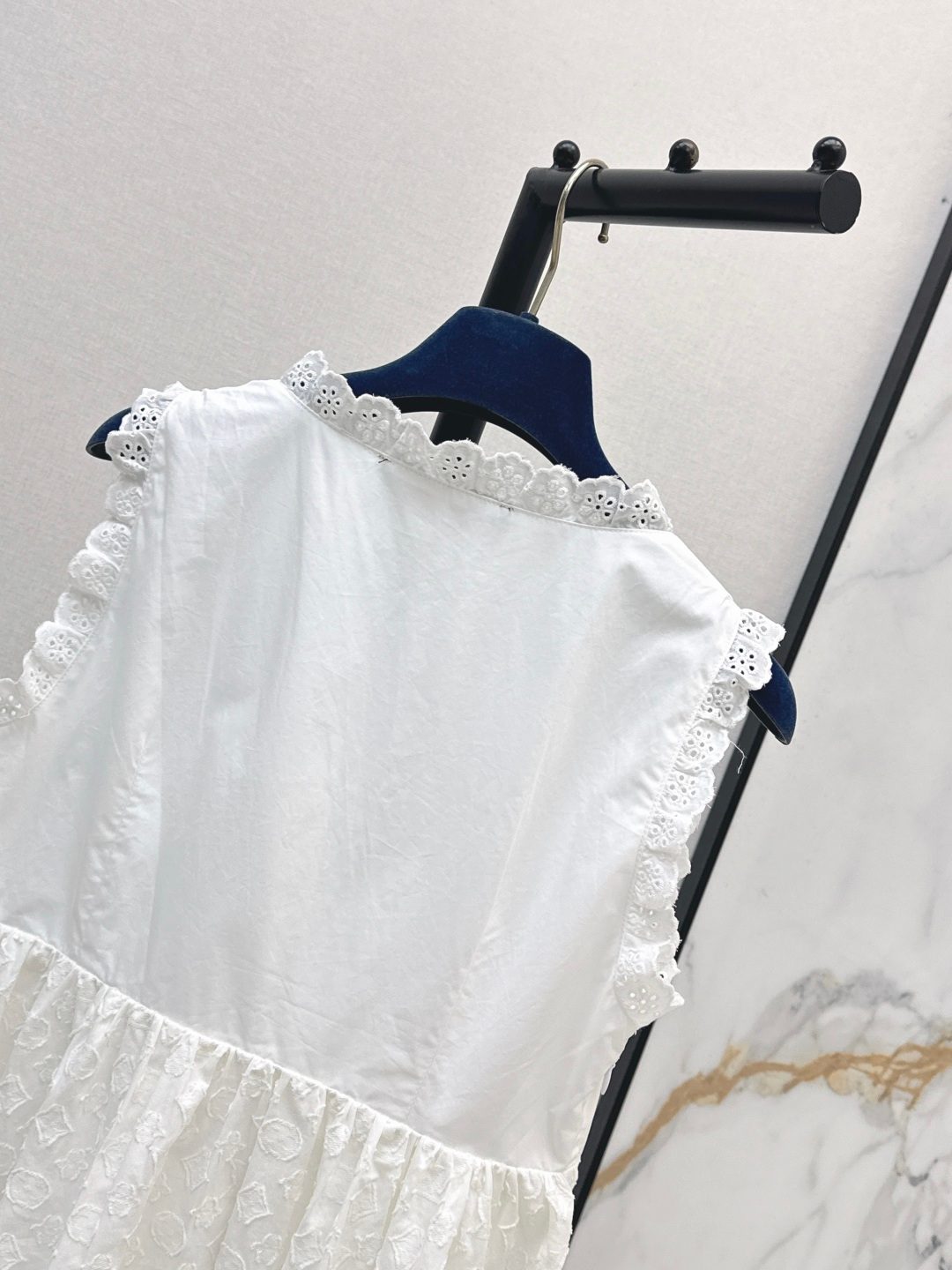 White Eyelet Ruffle Sleeveless Dress