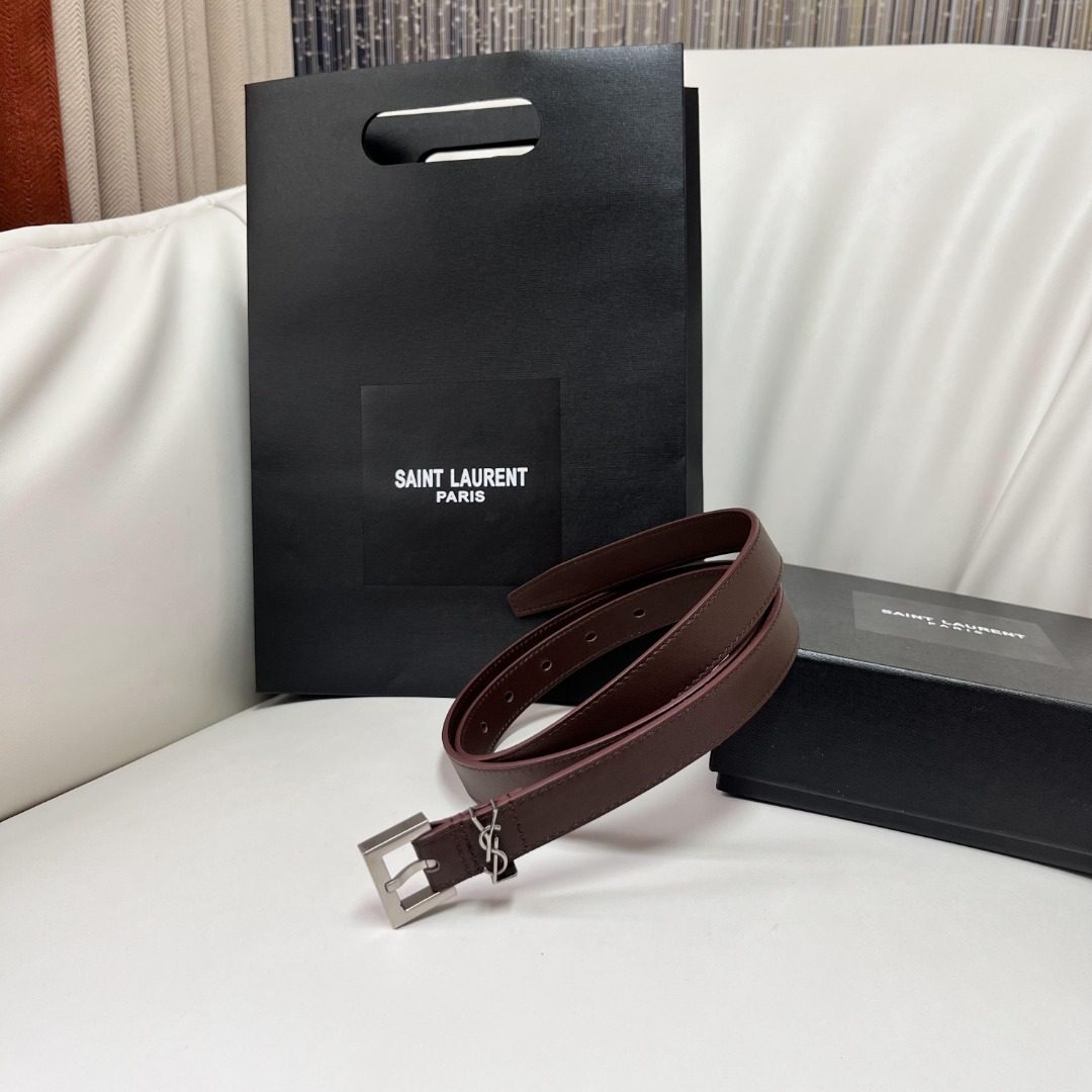 Saint Laurent Paris Leather Belt Brown