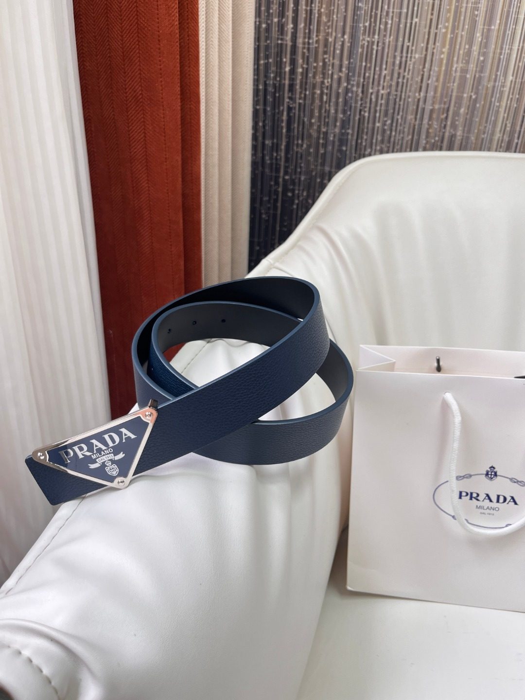 Prada Milano Saffiano Leather Belt Navy