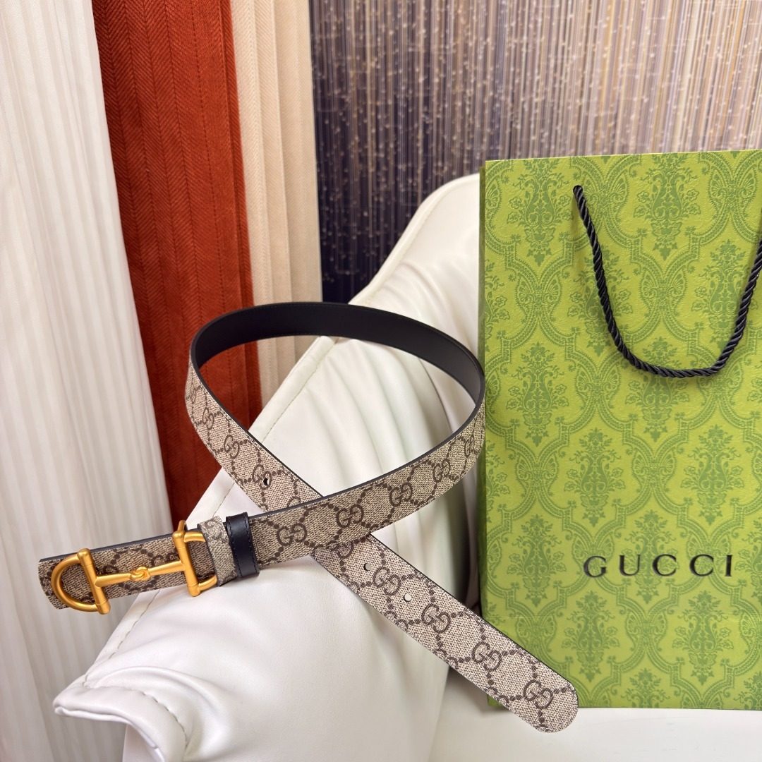 Gucci GG Monogram Leather Belt with Horsebit Buckle