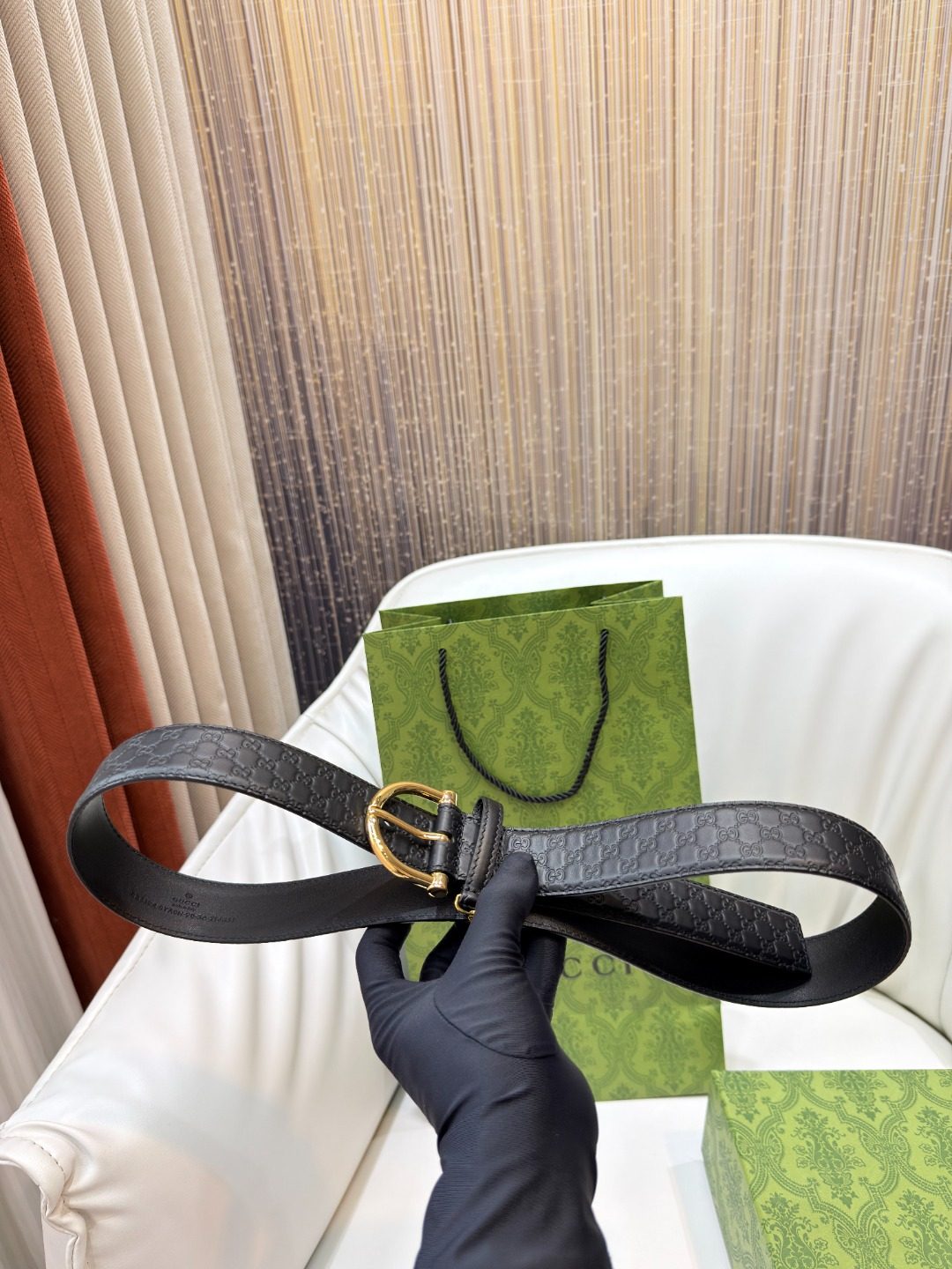 Gucci GG Monogram Leather Belt Black