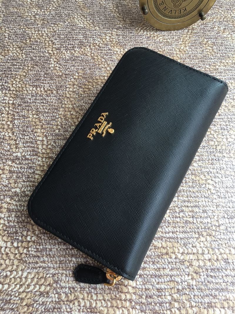 Prada Black Saffiano Leather Zip Wallet