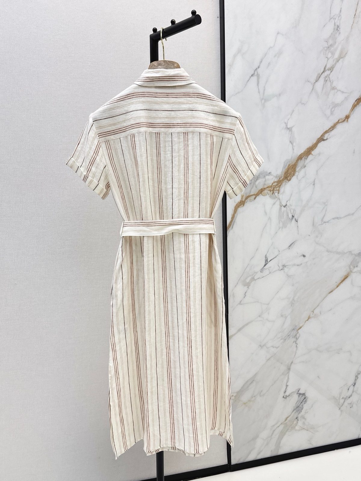 Striped Linen Short-Sleeve Shirt Dress