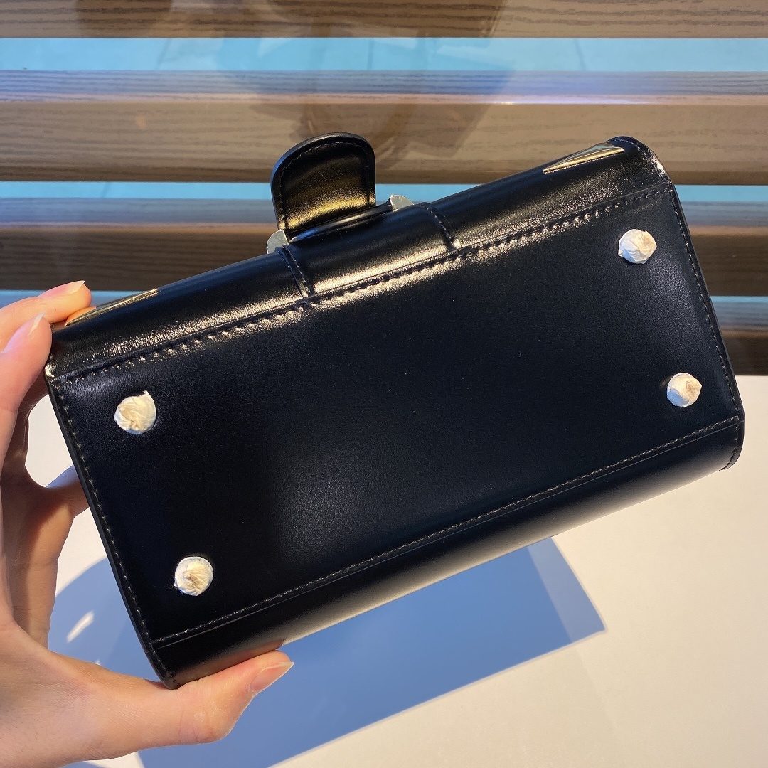 Black Leather Shoulder Bag with Stud Details