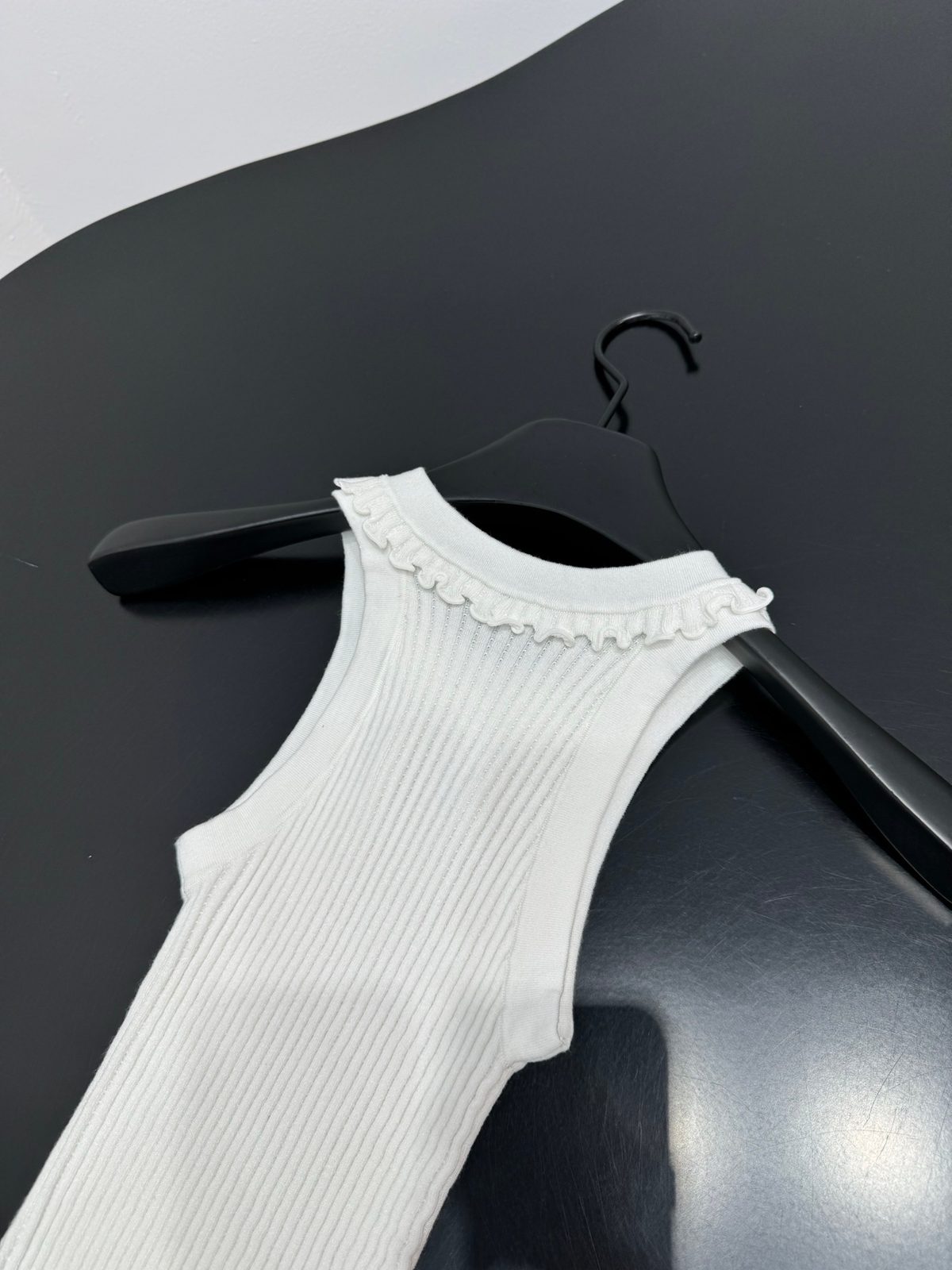 Ribbed Knit Tank Top with Ruffle Trim