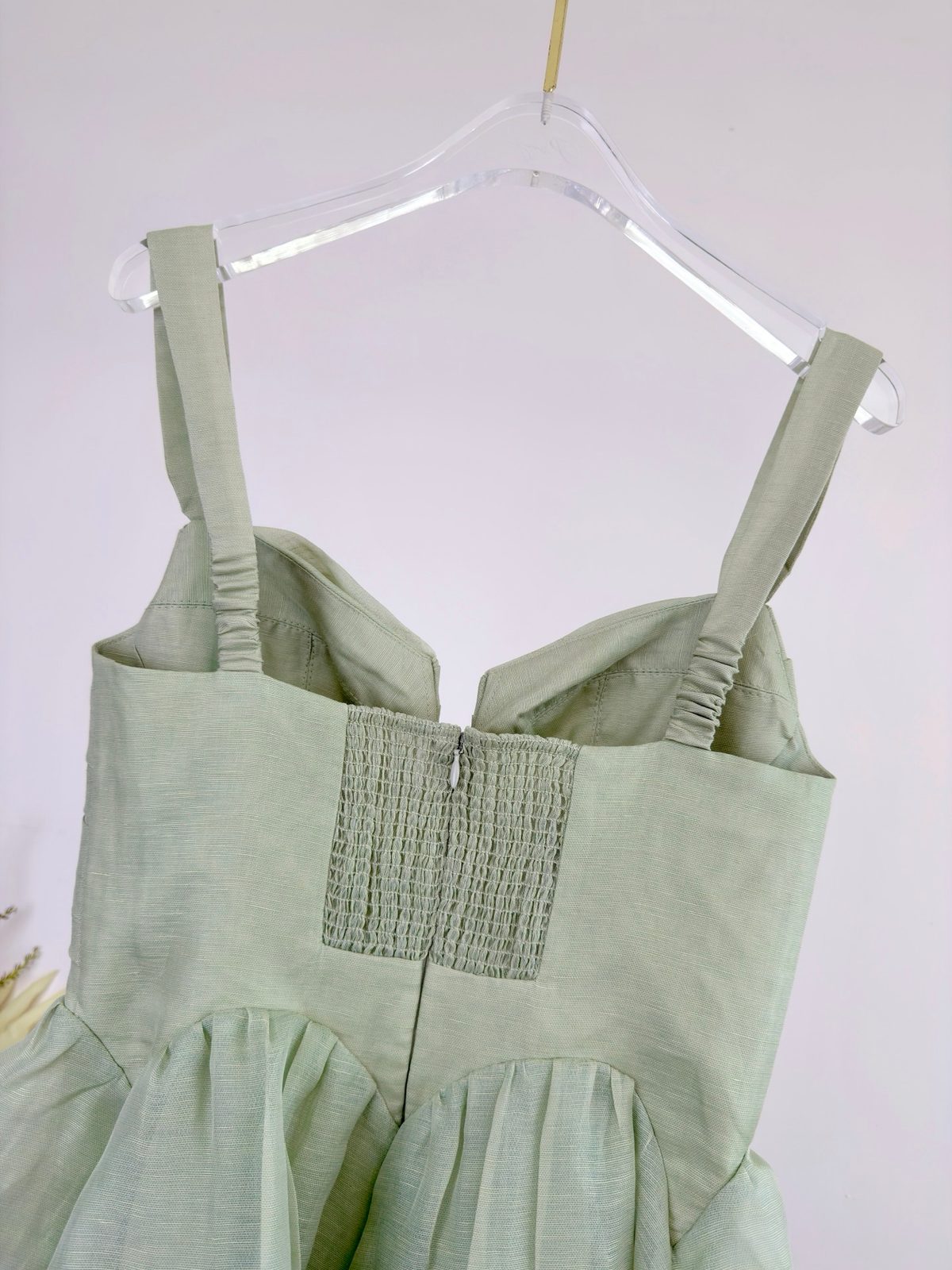 Sage Green Linen Smocked Bust Dress