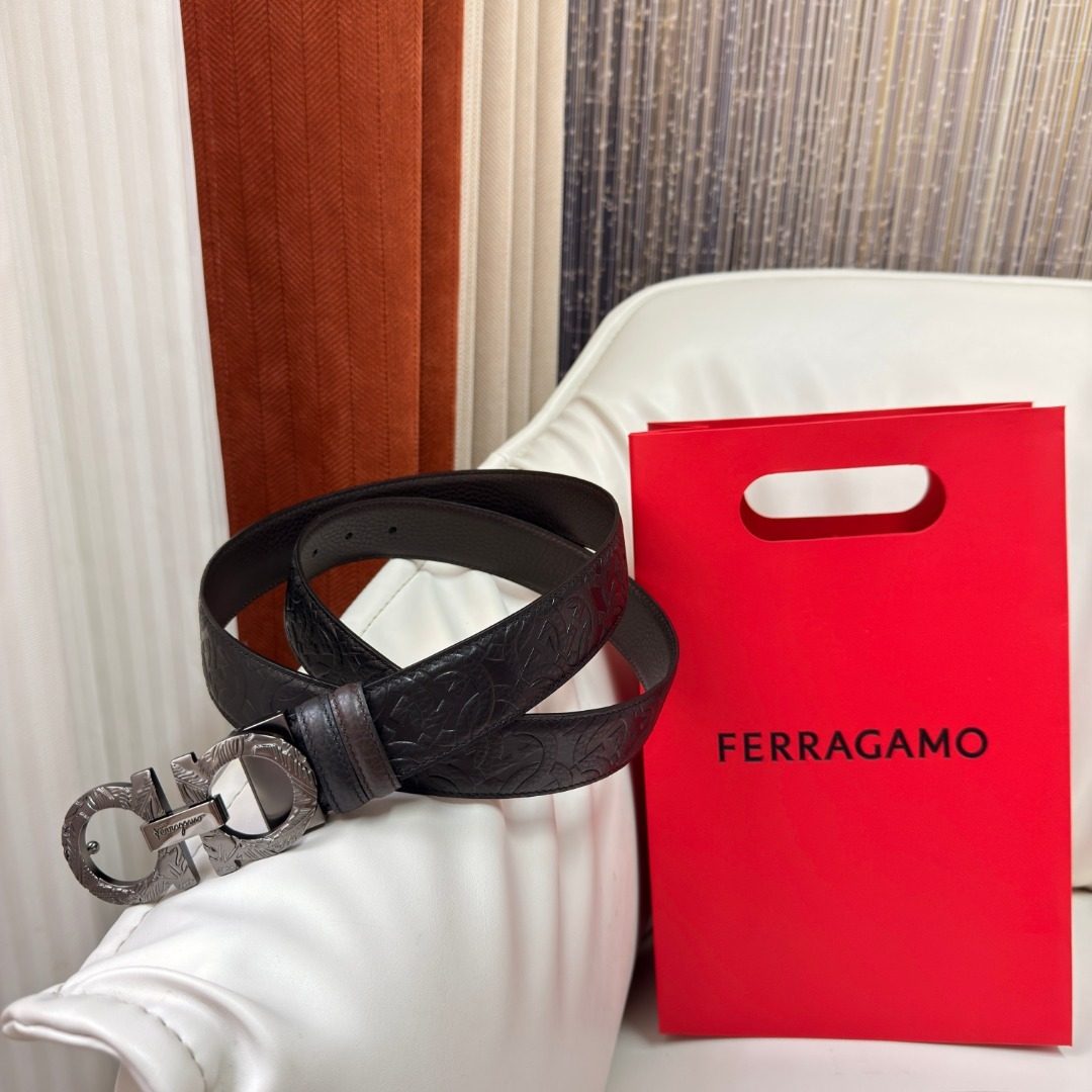 Ferragamo Gancini Embossed Leather Belt