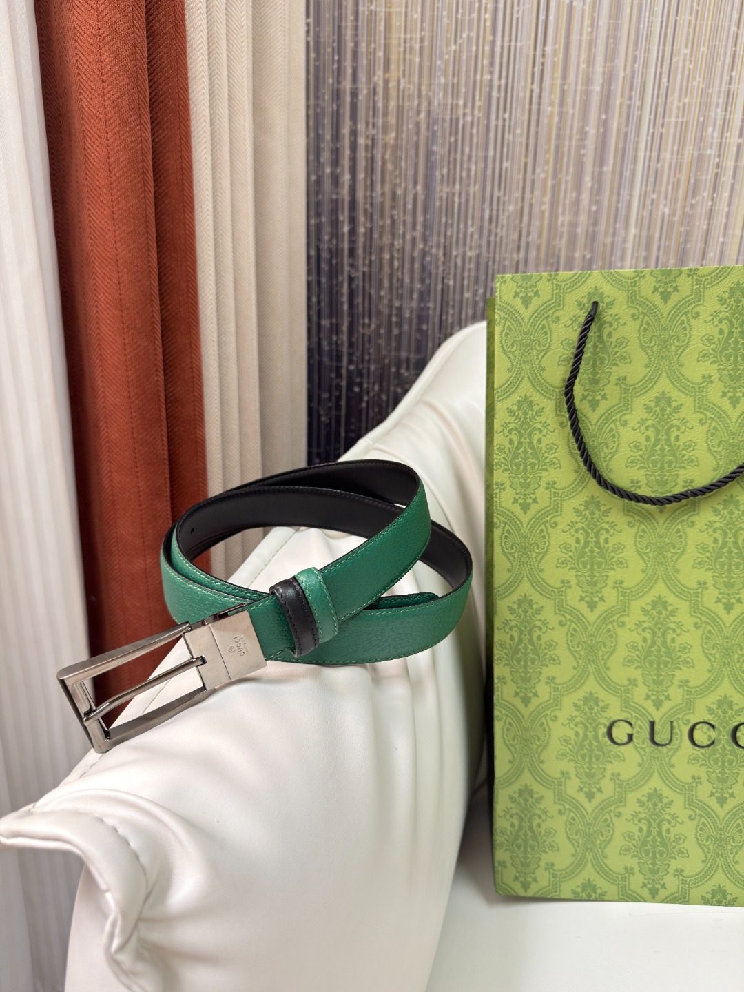 Gucci Reversible Leather Belt Green