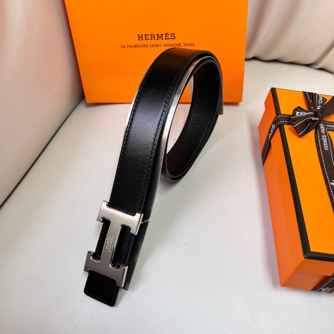 Hermès H Buckle Black Leather Belt