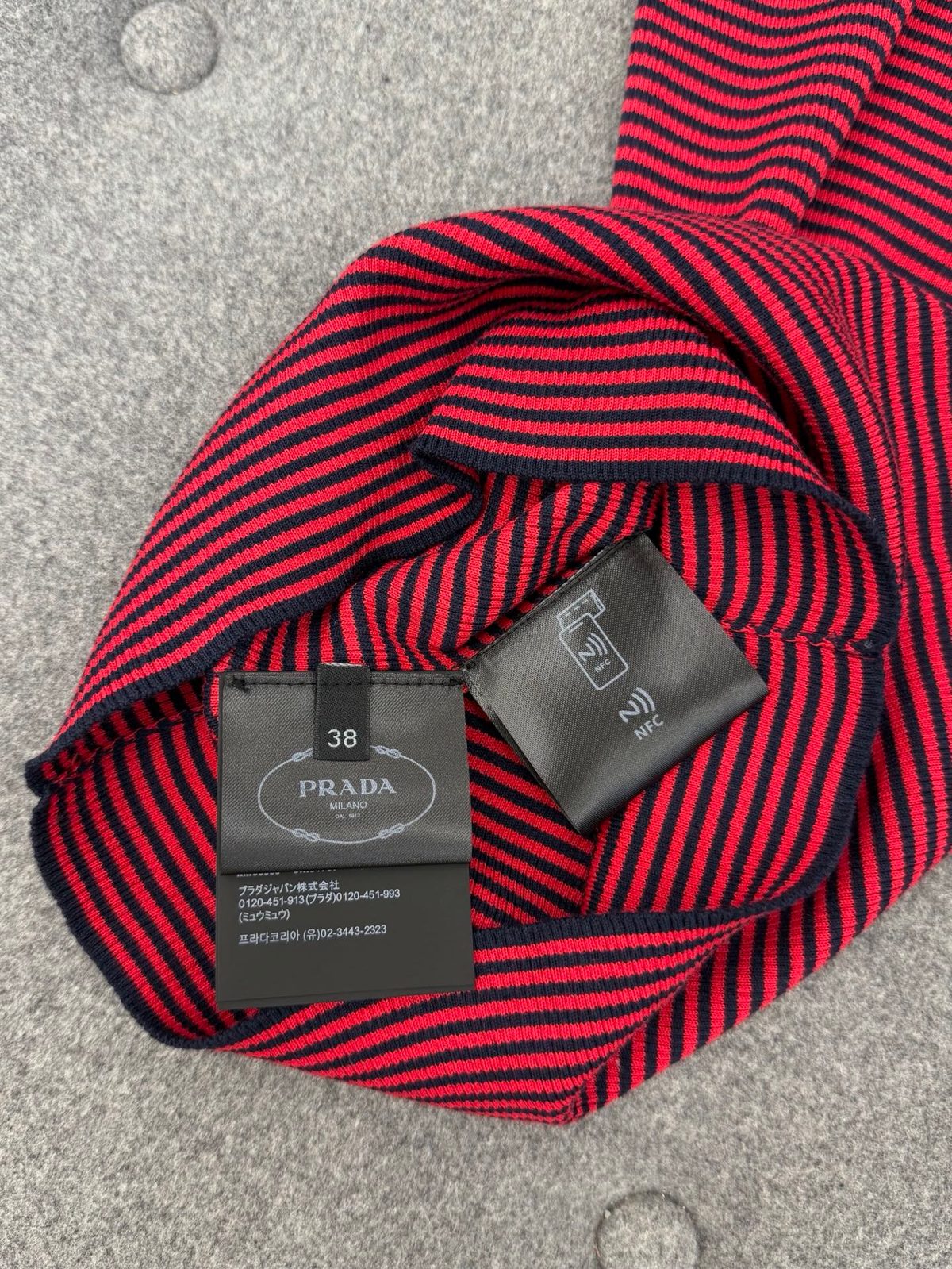 Prada Red and Navy Striped Crewneck T-Shirt