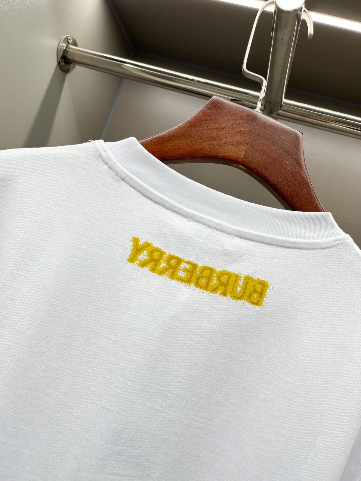 Burberry Yellow Logo Embroidered White T-Shirt