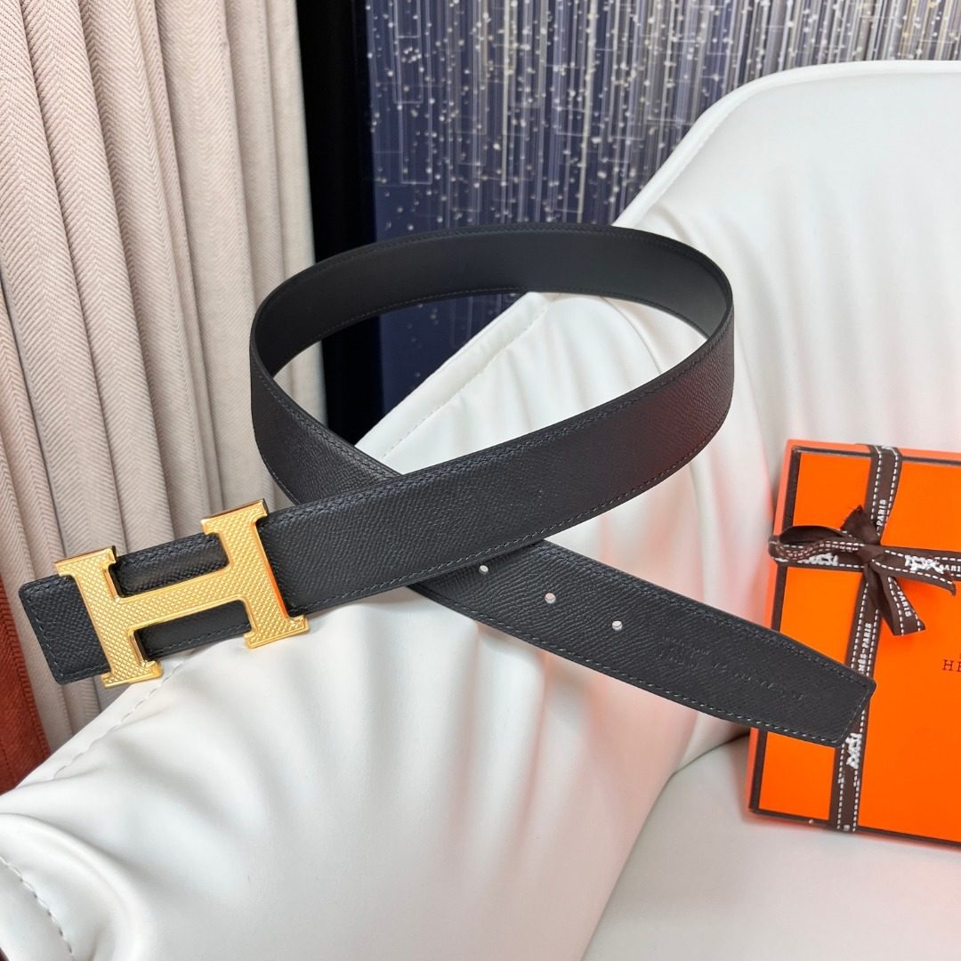 Hermès H Buckle Leather Belt Black