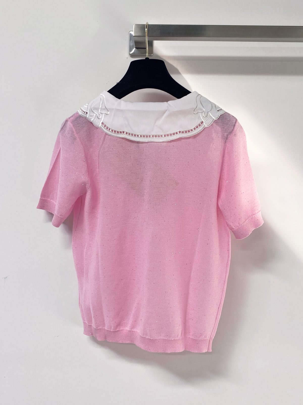 Miu Miu Lace Collar Knit Short-Sleeve T-Shirt