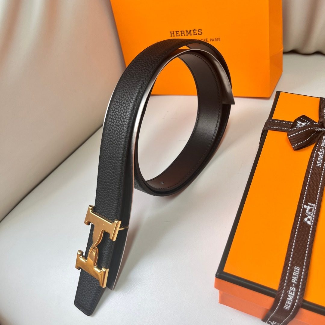 Hermès H Buckle Leather Belt Black