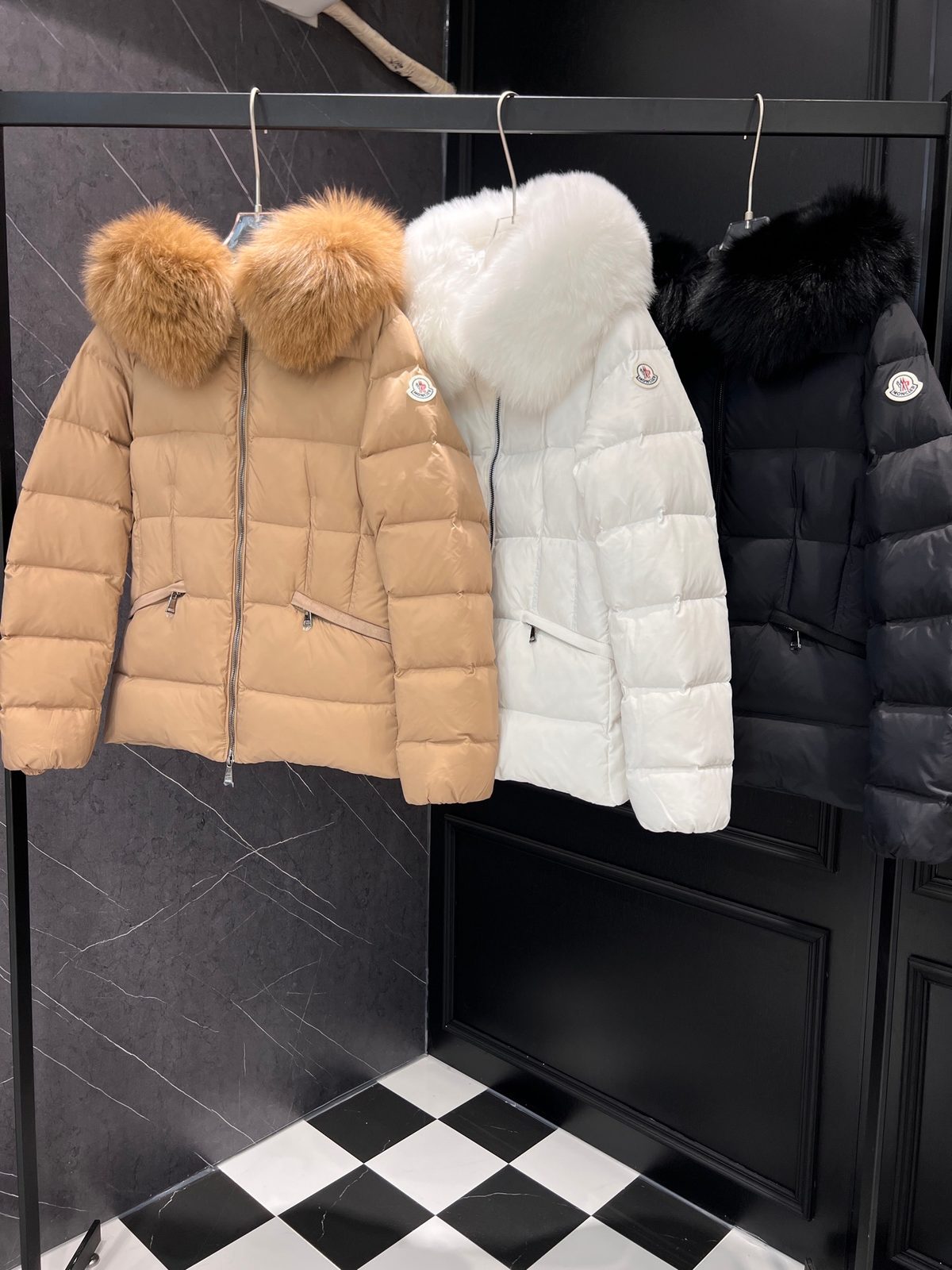 Moncler Quilted Puffer Jacket with Fur Hood