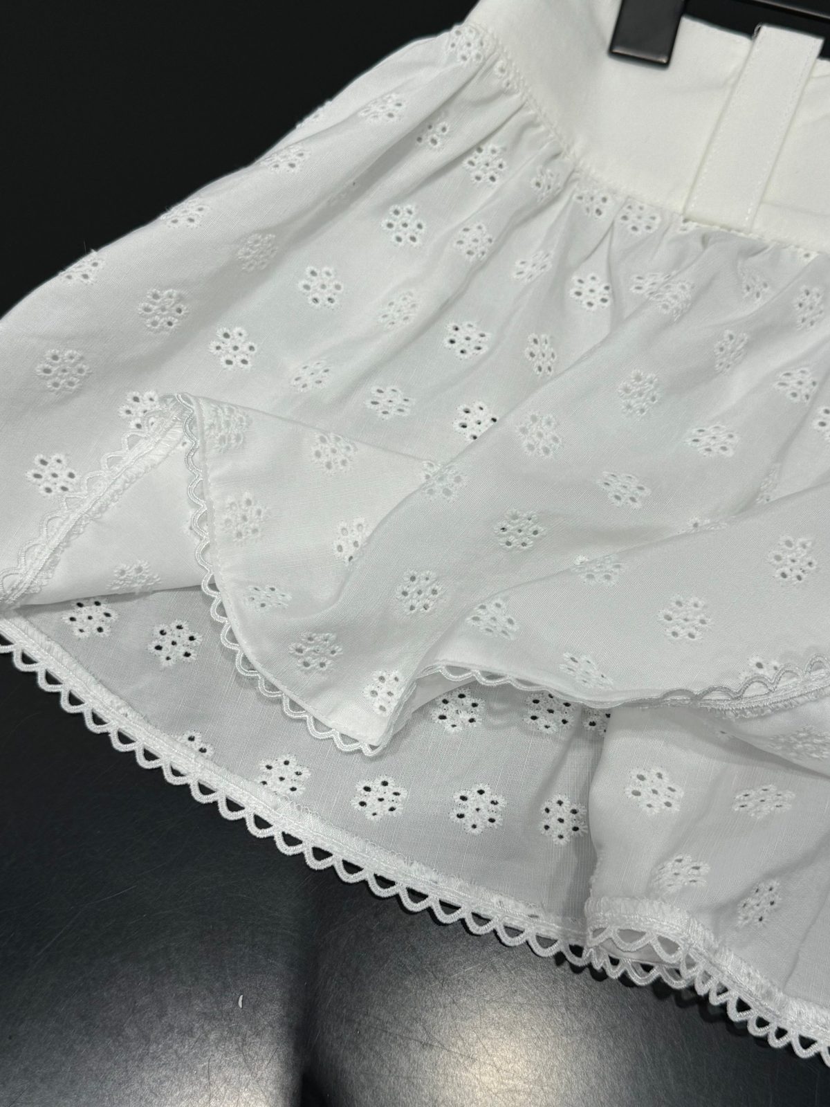 White Eyelet Lace Pleated Shorts
