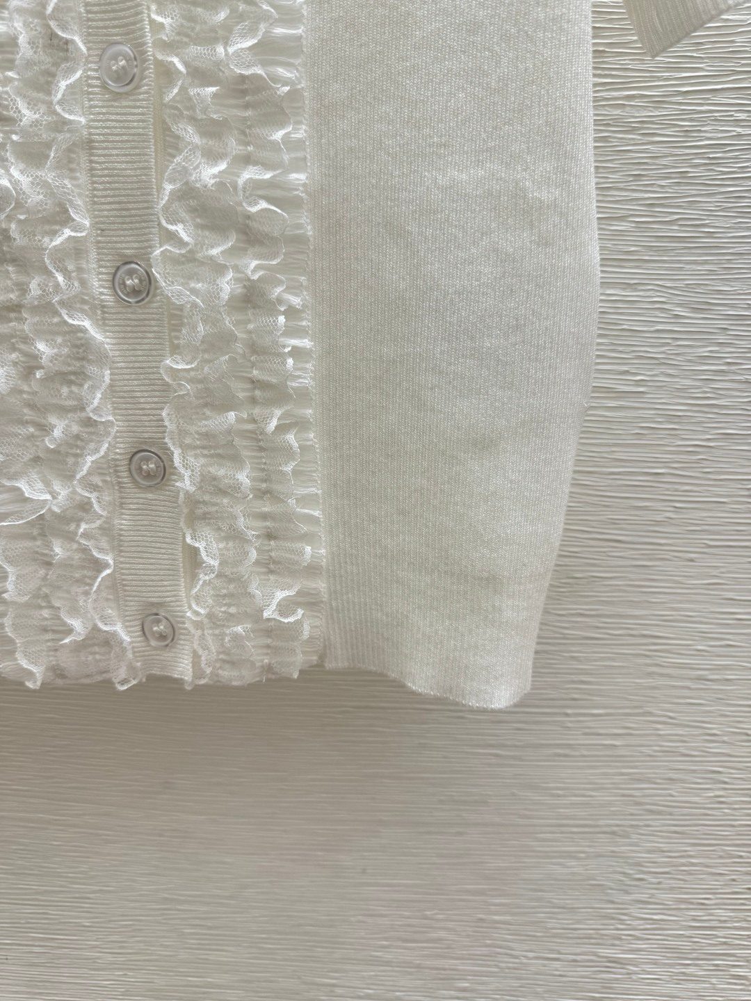 Luxury White Lace Trim Cardigan Sweater
