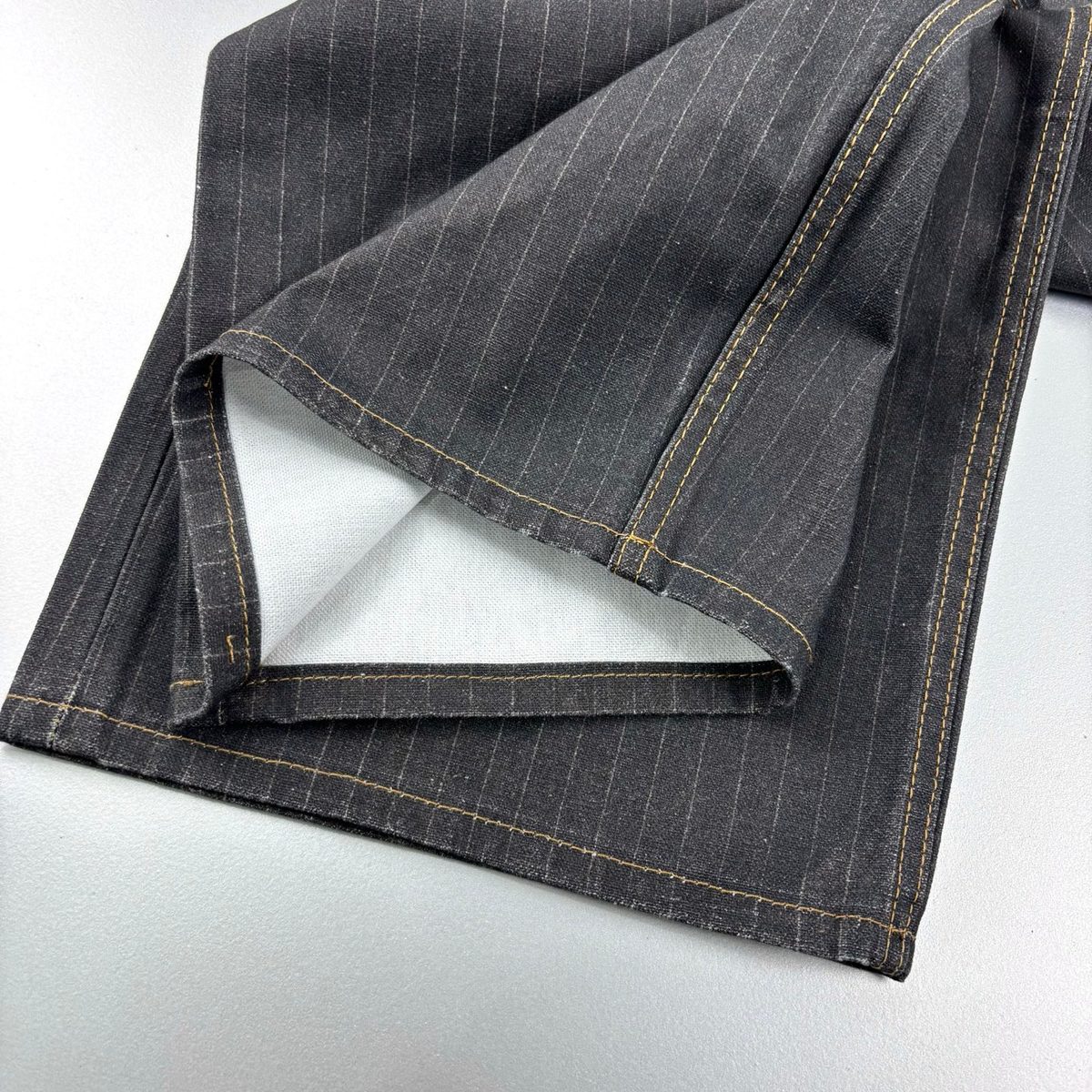 Dark Pinstriped Denim Jeans with Light Wash Waistband