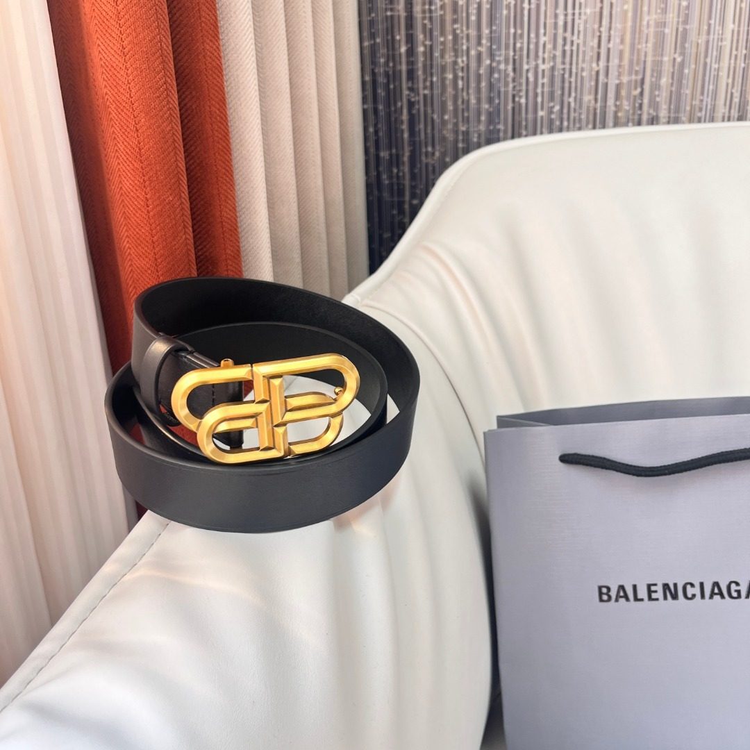 Balenciaga BB Logo Leather Belt Black