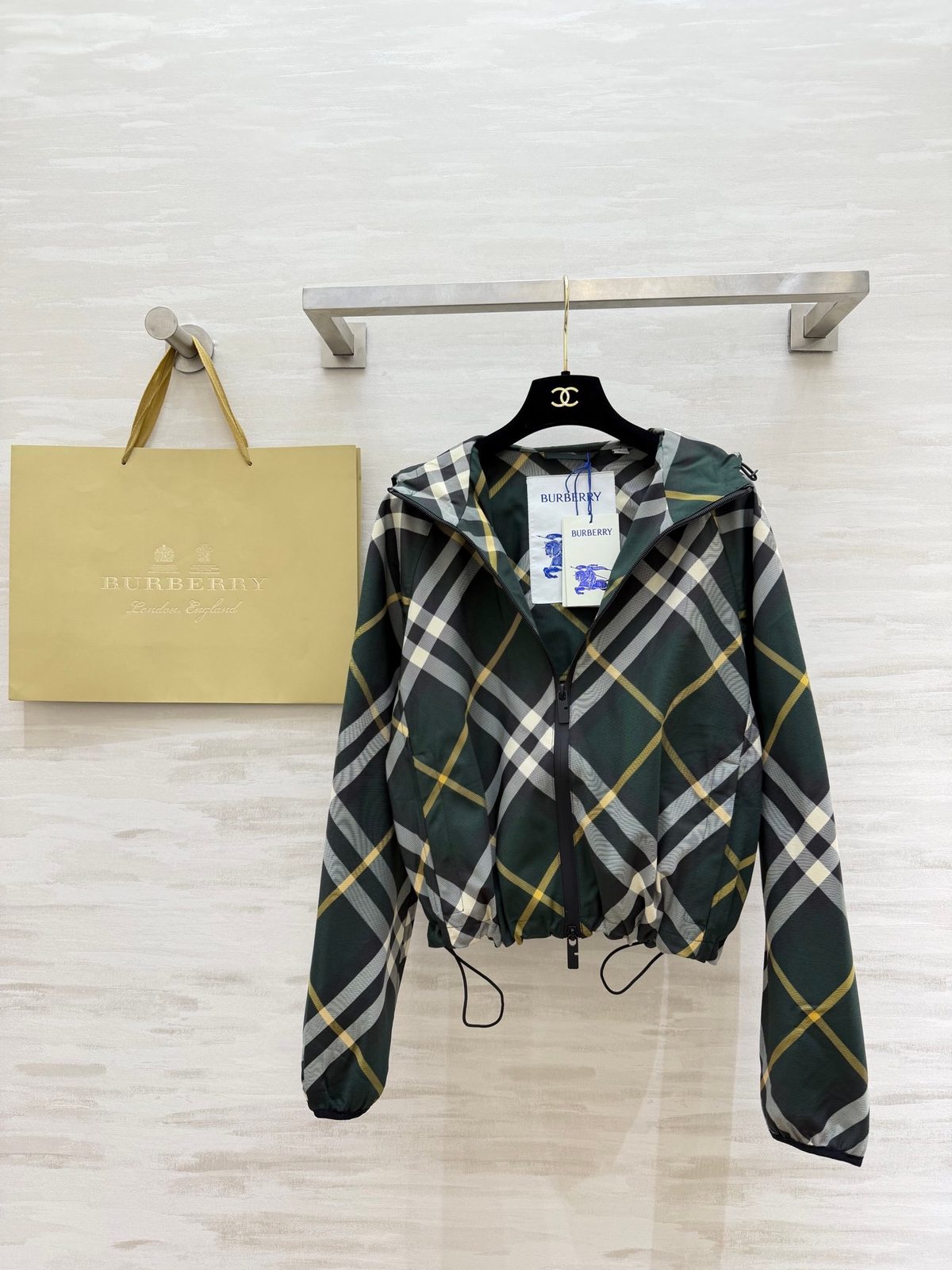 Burberry Plaid Hooded Windbreaker Jacket