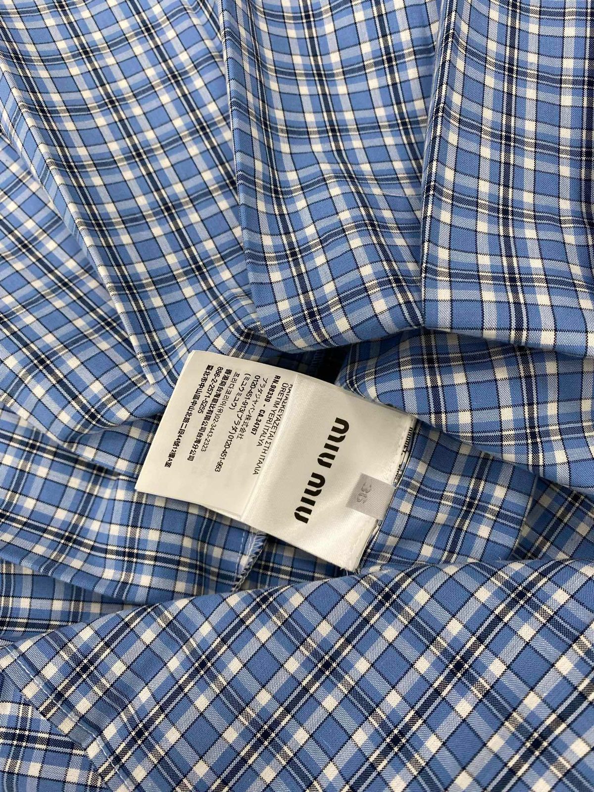 Miu Miu Blue Plaid Short Sleeve Shirt