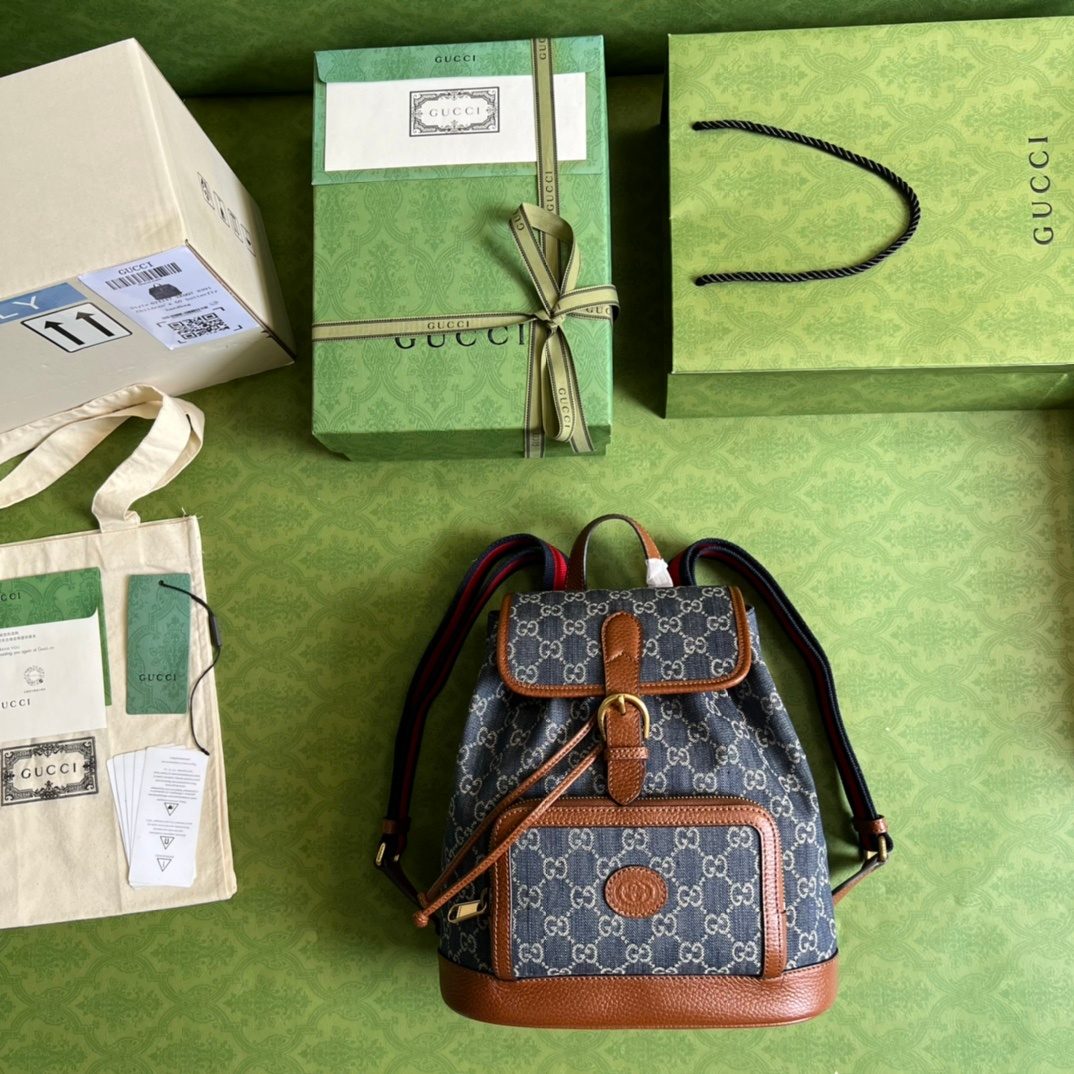 Gucci GG Canvas Backpack with Leather Trim