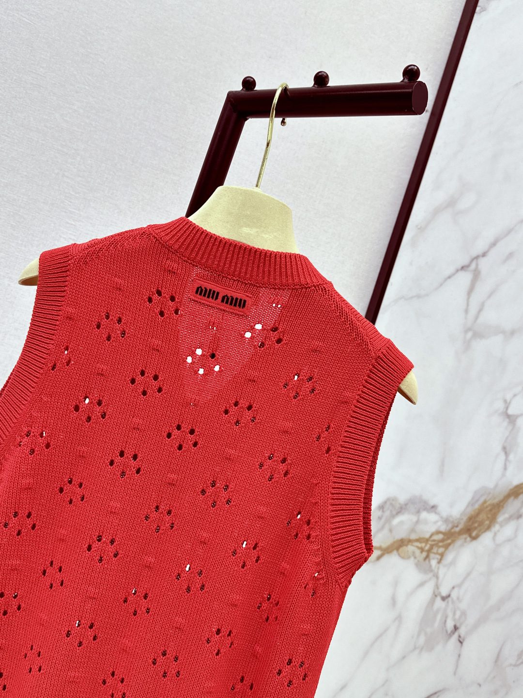 Miu Miu Red Perforated Knit Vest