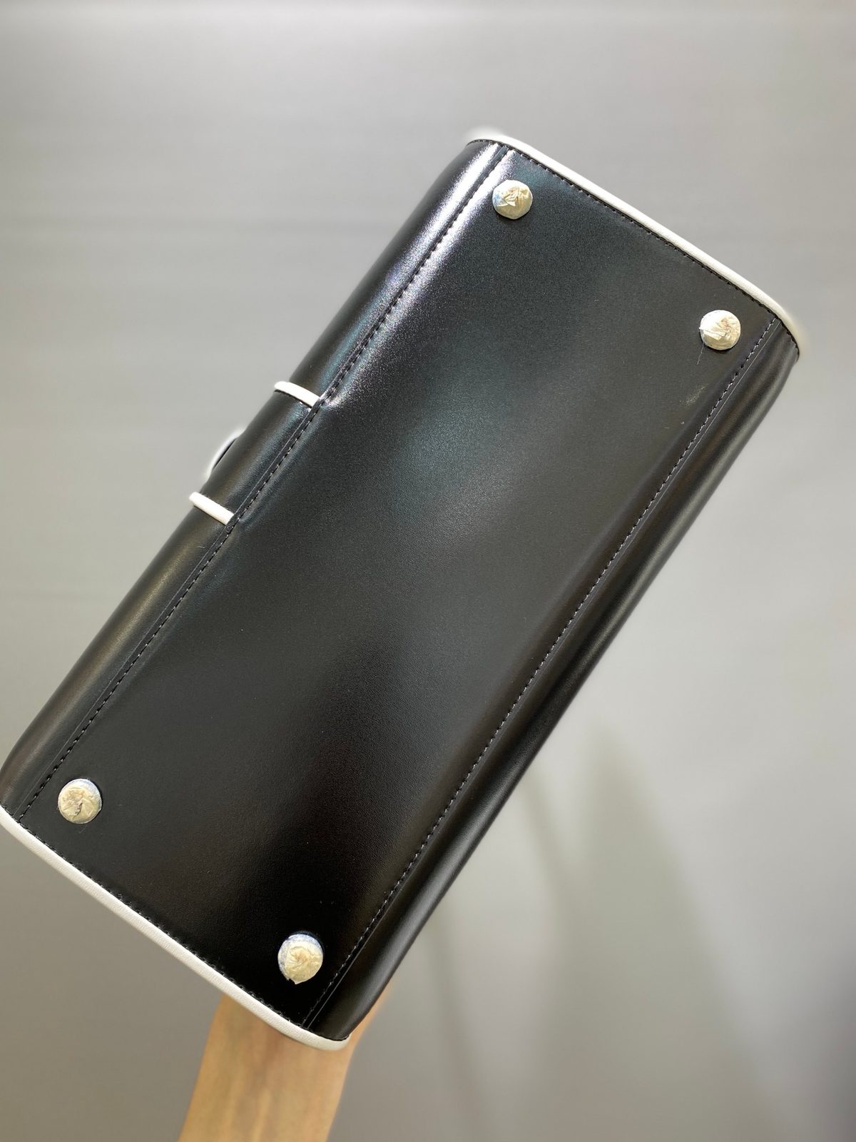 Black Leather Shoulder Bag with Gold Hardware