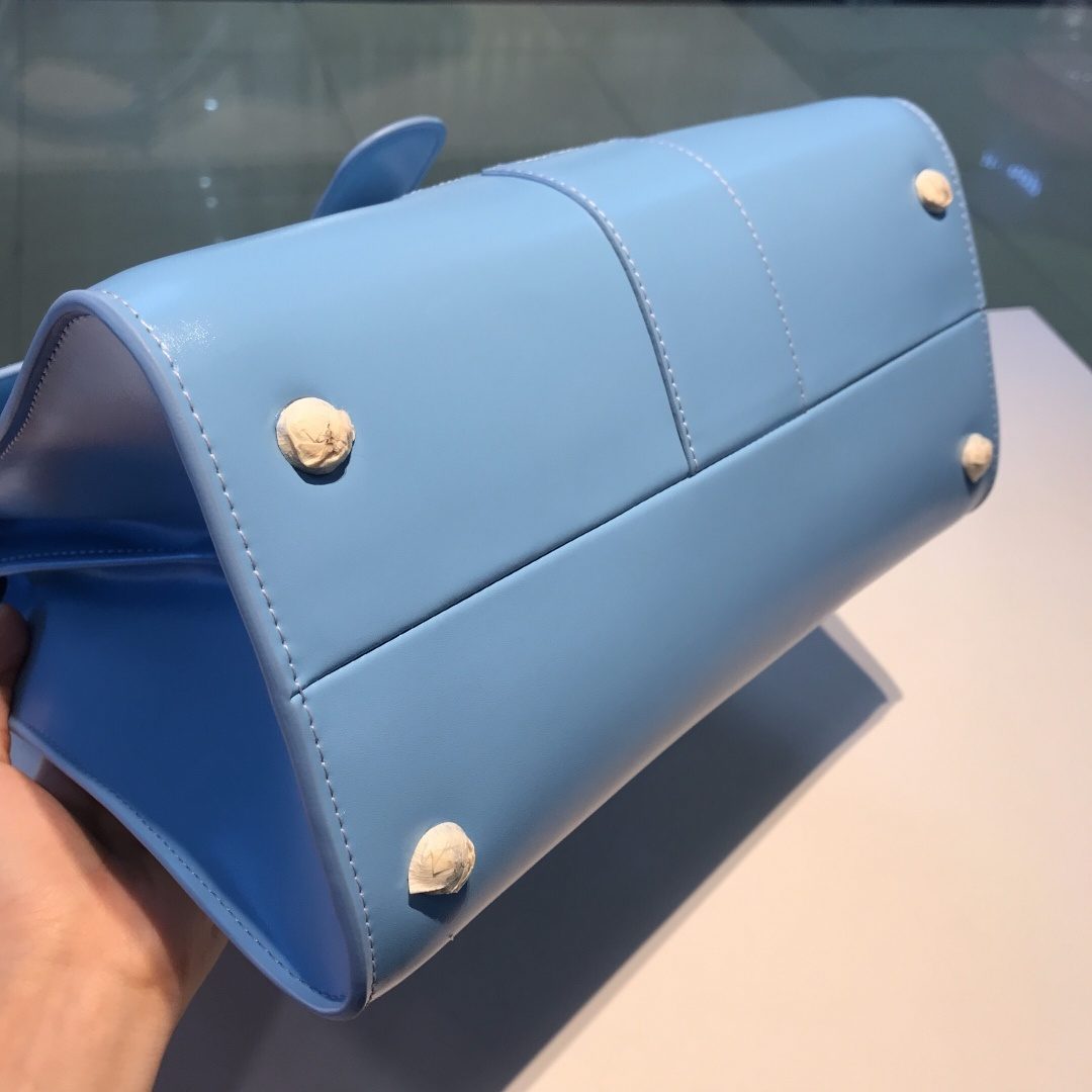 Light Blue Leather Shoulder Bag with Gold Hardware